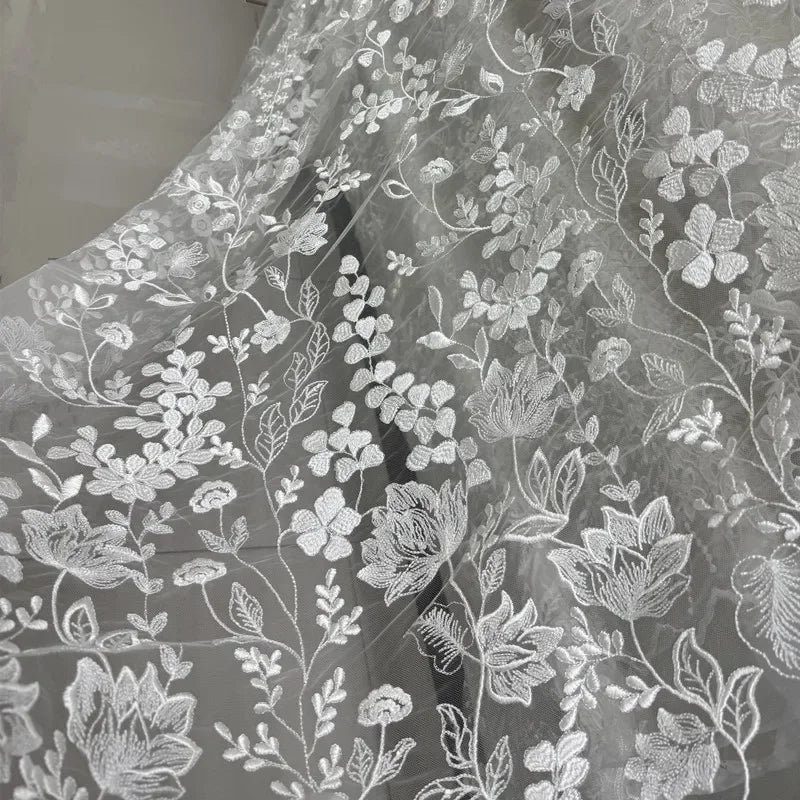 wedding dress lace fabric suppliers Sequined Flower Bridal Lace Fabric for Wholesale