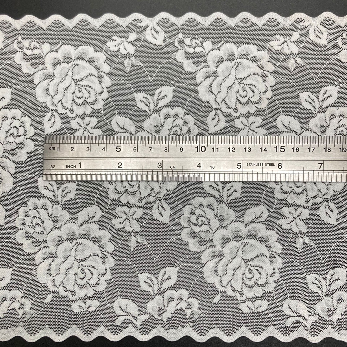 Double-Scallop Straight-Edge Stretch Nylon-Spandex Lace Trim 20.5 cm
