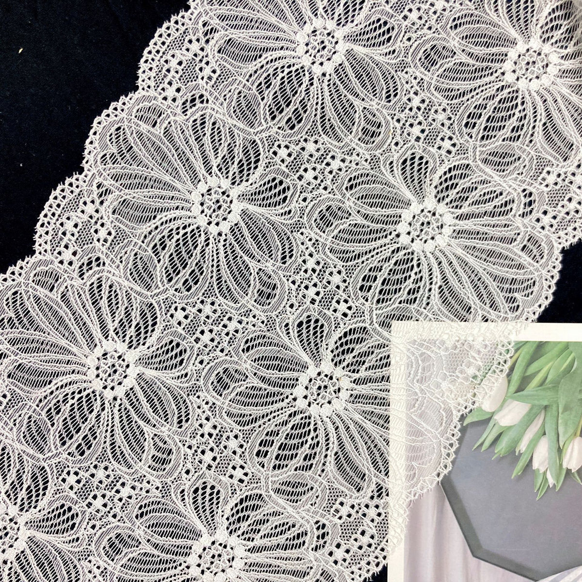Large Floral Stretch Lace Trim 20 cm