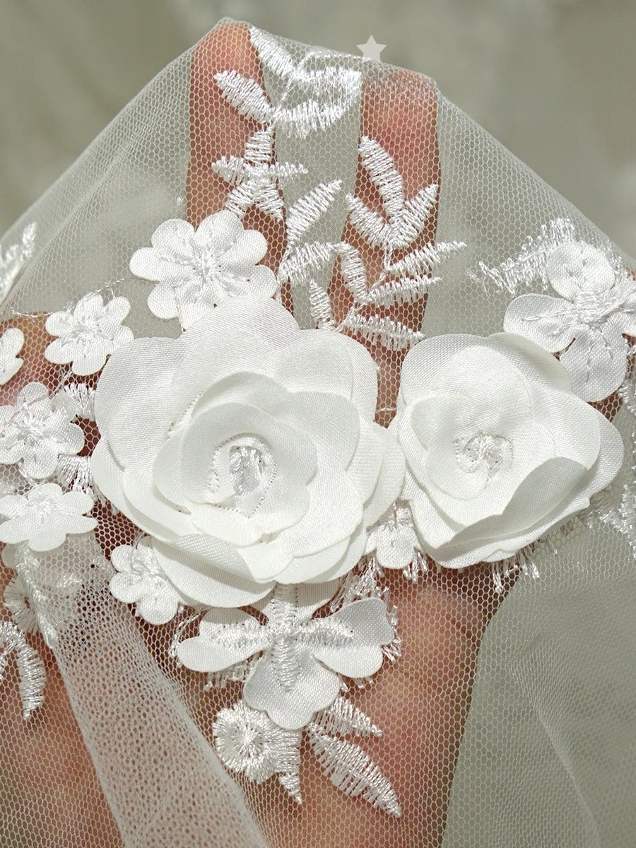 3D Rose Embroidered Mesh Fabric - Lightweight Sheer for Bridal Gowns