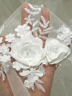 3D Rose Embroidered Mesh Fabric - Lightweight Sheer for Bridal Gowns