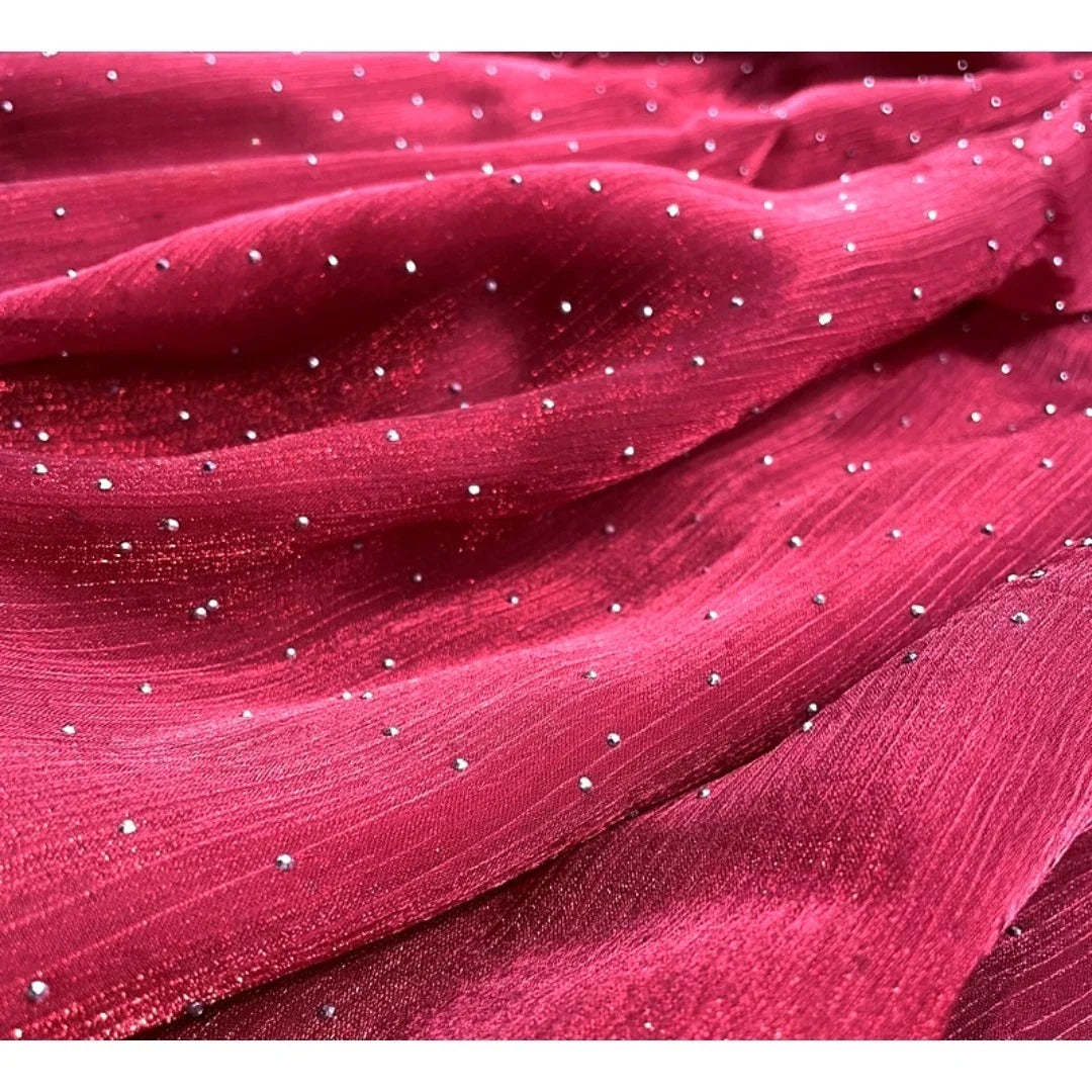 Diamond Ice Flower Pleated Satin Chiffon - Starry for Evening Gown