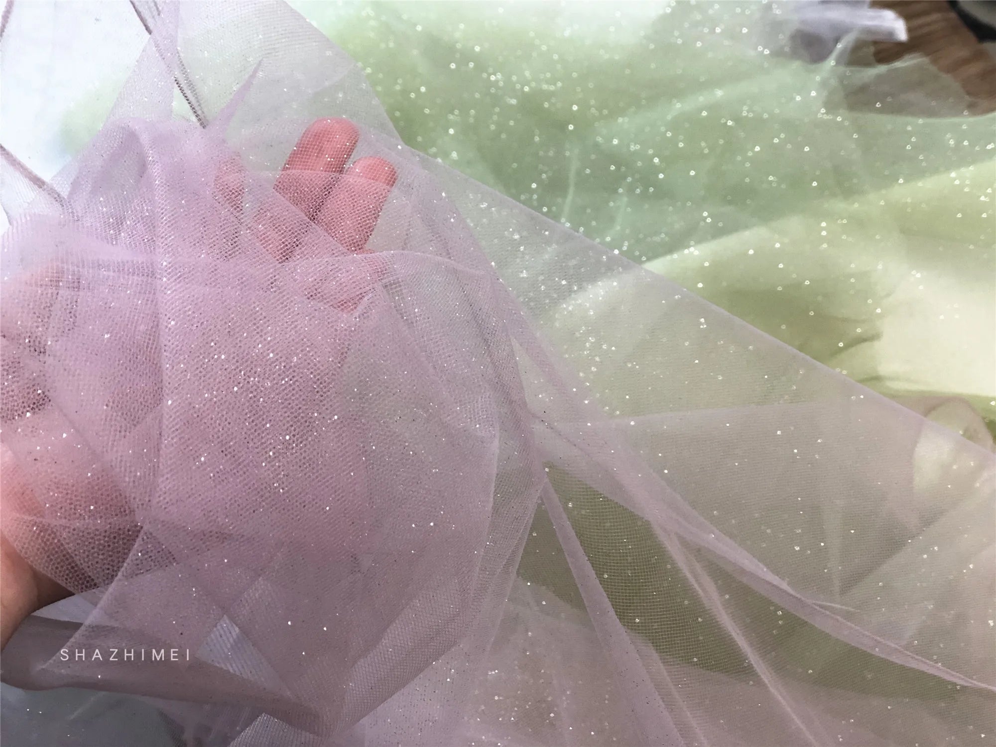 Champagne Glitter Crystal Mesh Tulle - Shiny for Wedding Dress Backdrops