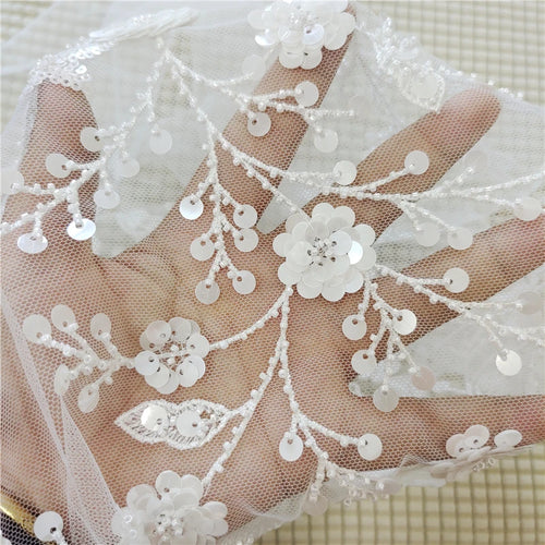 Beaded Sequin Lace Flower Leaf - Elegant for Wedding Dress & Children's Wear - fabric photo 1