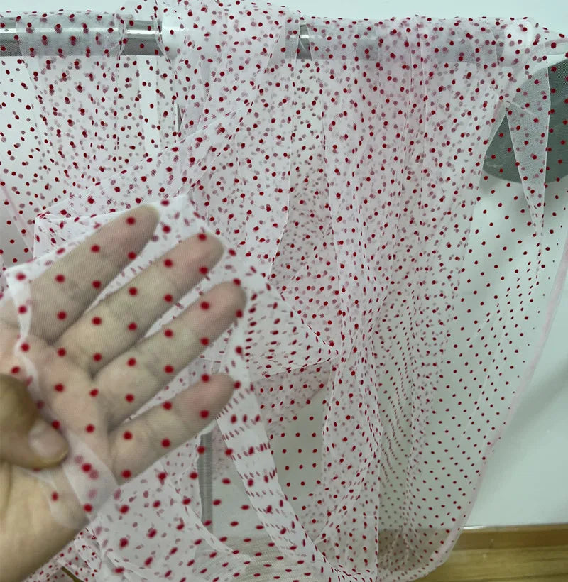 White black flocking wavelet dot encrypted soft mesh dress skirt children's clothing accessories tutu skirt transparent mesh