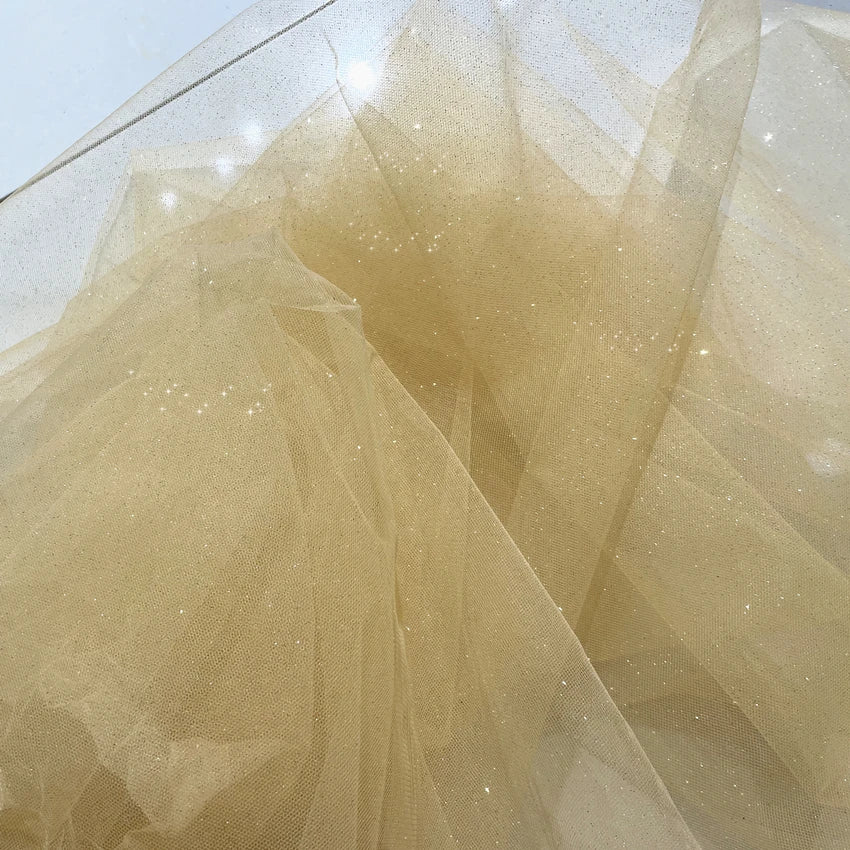 Champagne Glitter Crystal Mesh Tulle - Shiny for Wedding Dress Backdrops
