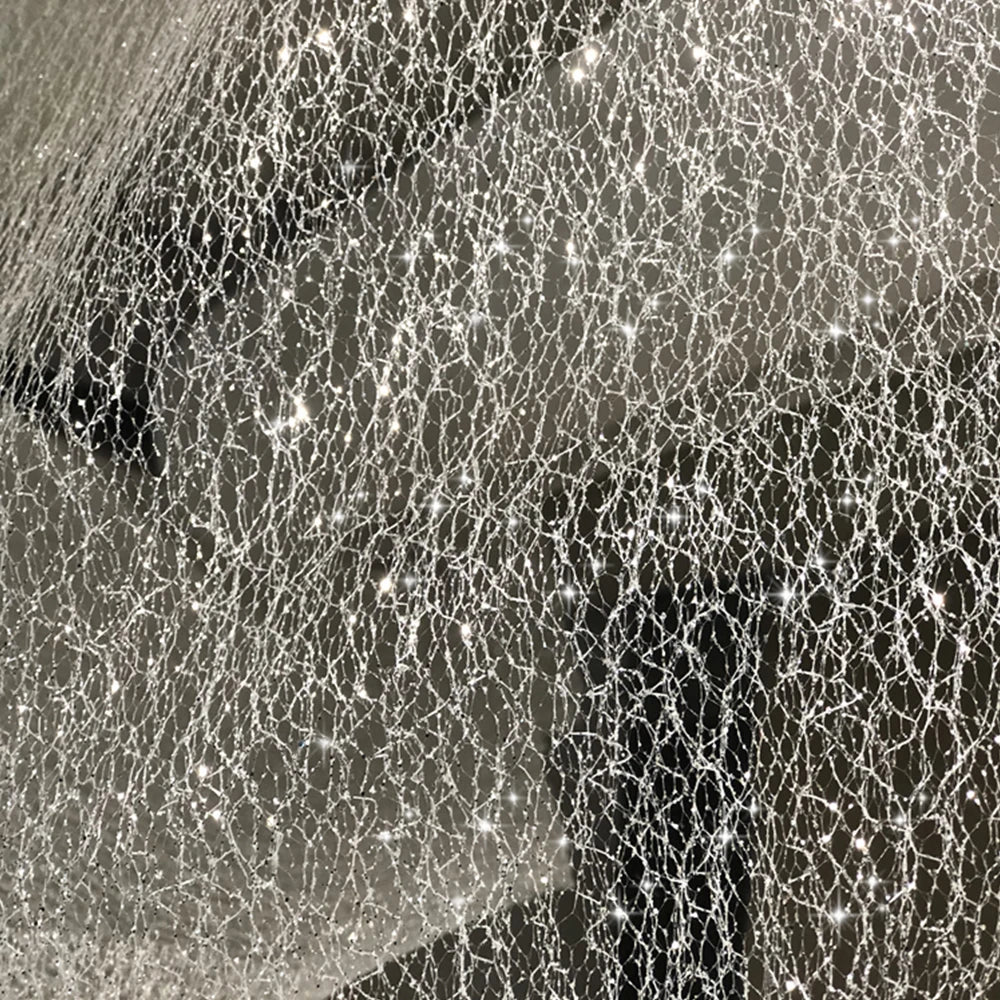 Full Star Bronzing Silver Sparkly Powder Tulle Mesh Fabric - Transparent Messy Hard Wedding Dress Home Decor Material
