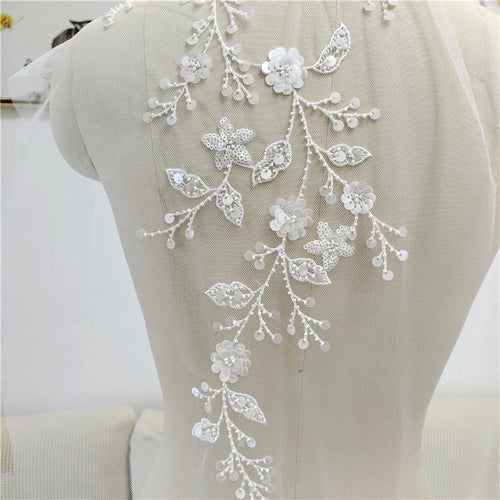 Beaded Sequin Lace Flower Leaf - Elegant for Wedding Dress & Children's Wear - fabric photo 2