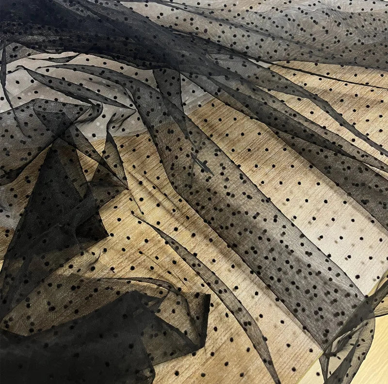 White black flocking wavelet dot encrypted soft mesh dress skirt children's clothing accessories tutu skirt transparent mesh