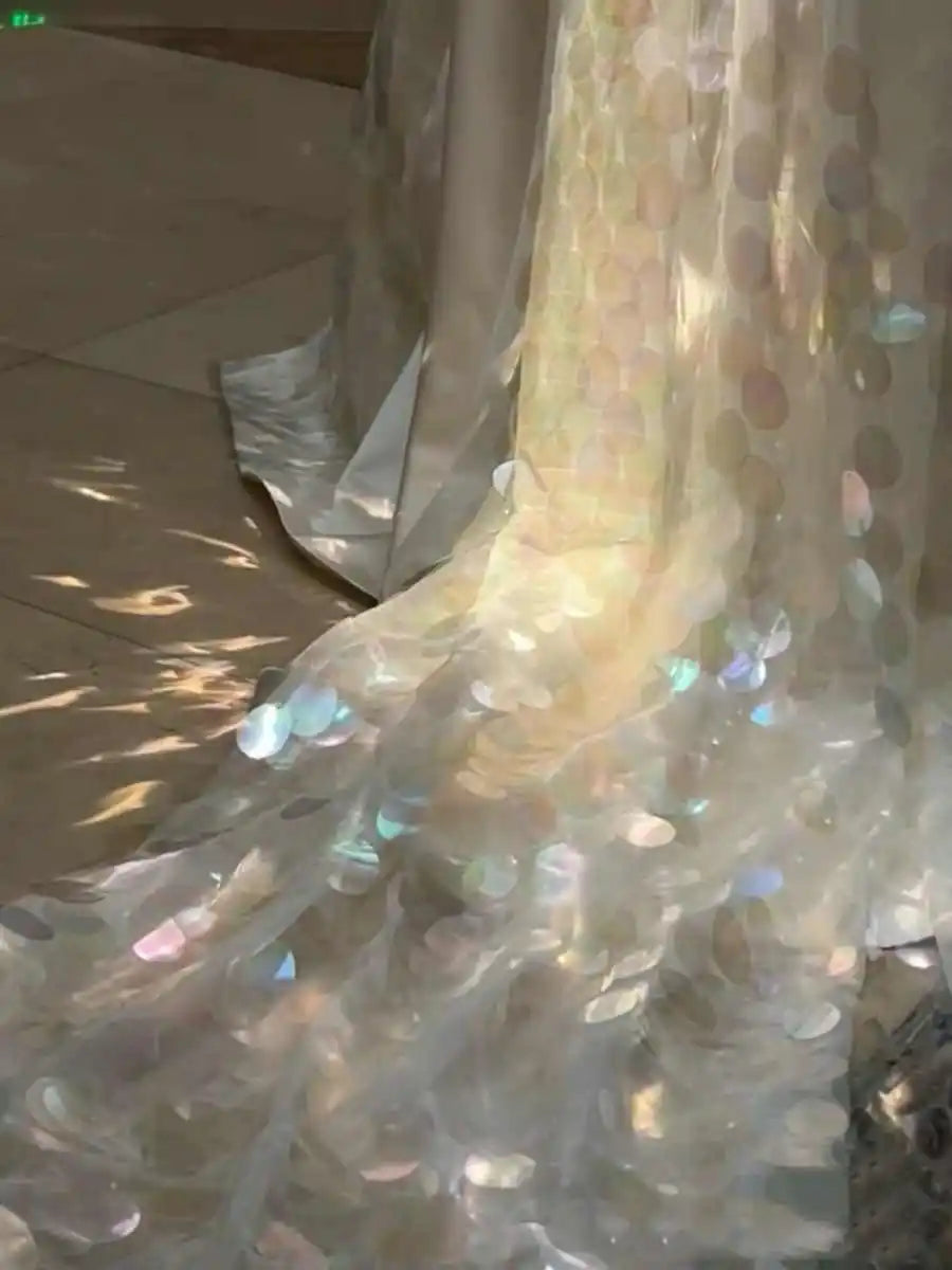 Colorful Fish Scale Sequin Fabric - Luxury for Bridal & Mermaid Wear