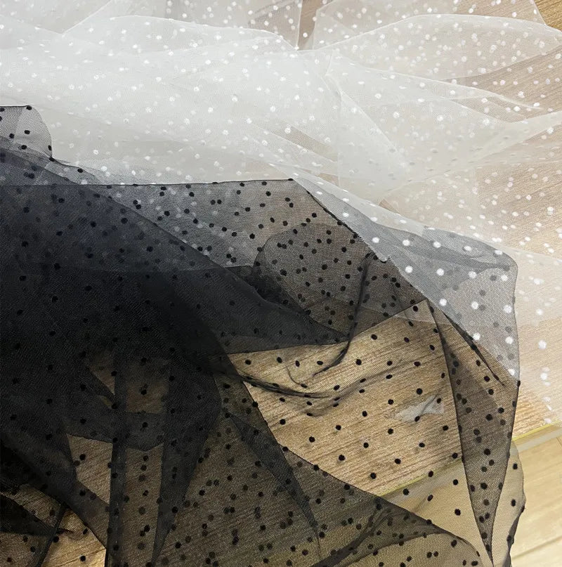 White black flocking wavelet dot encrypted soft mesh dress skirt children's clothing accessories tutu skirt transparent mesh