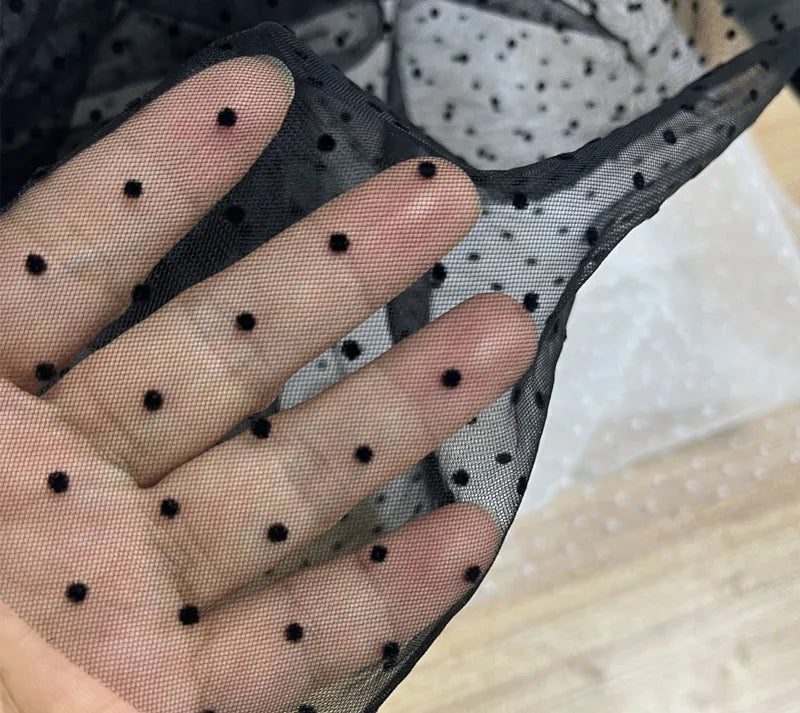 White black flocking wavelet dot encrypted soft mesh dress skirt children's clothing accessories tutu skirt transparent mesh