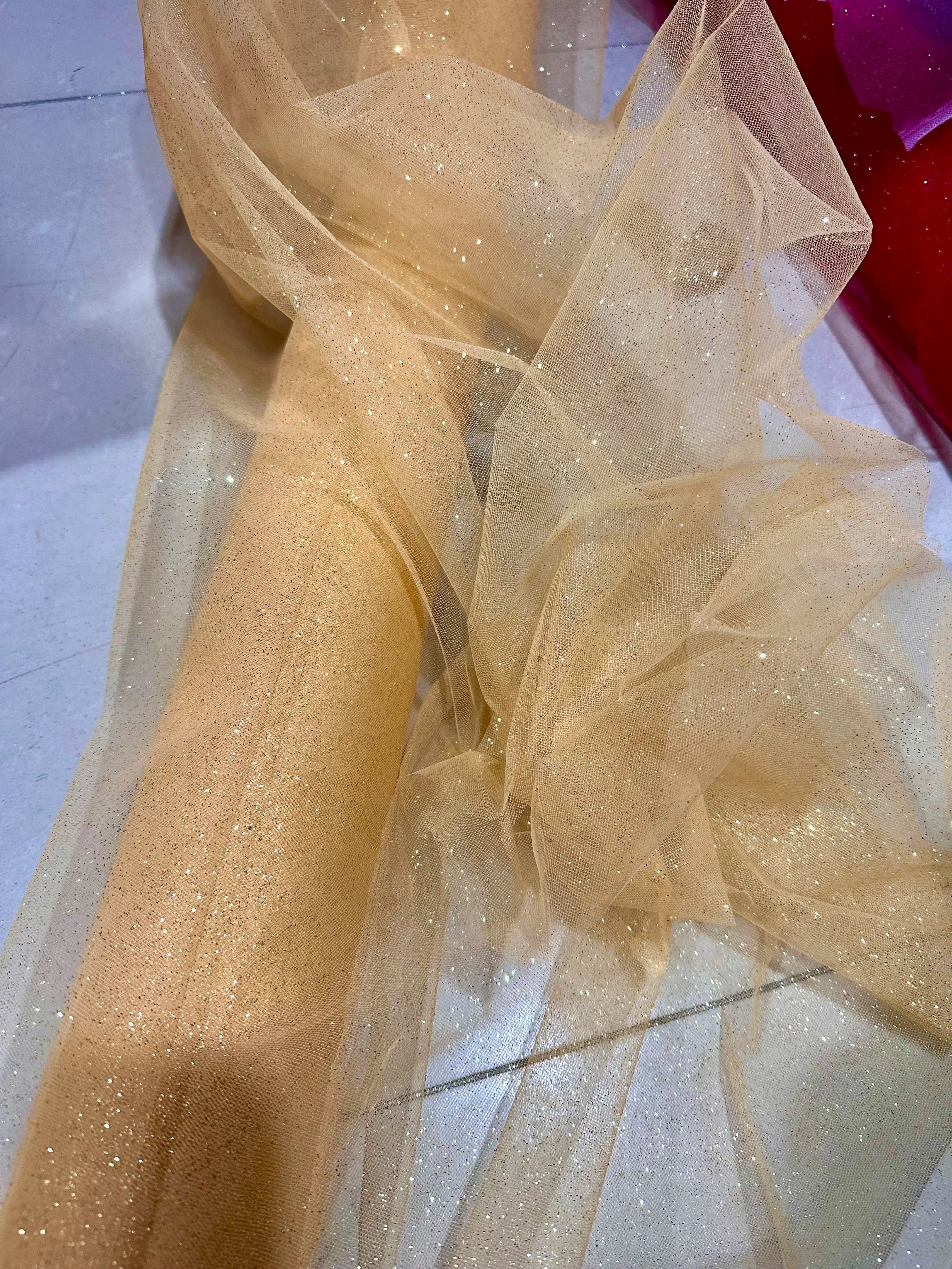 Champagne Glitter Crystal Mesh Tulle - Shiny for Wedding Dress Backdrops