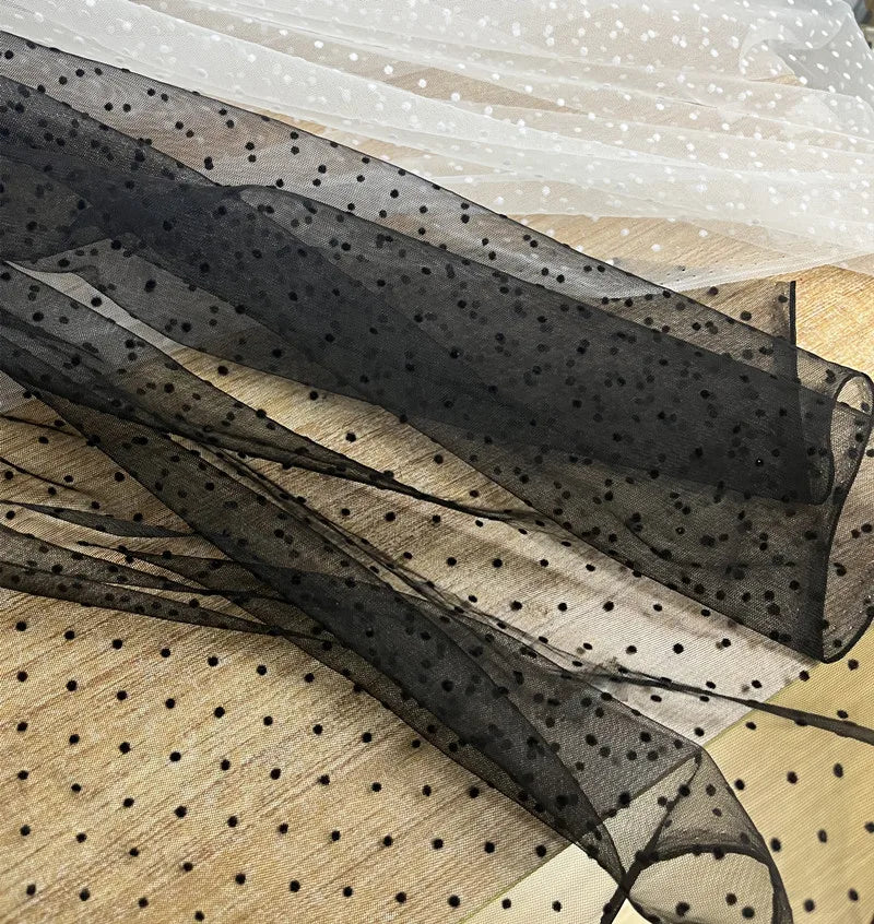 White black flocking wavelet dot encrypted soft mesh dress skirt children's clothing accessories tutu skirt transparent mesh