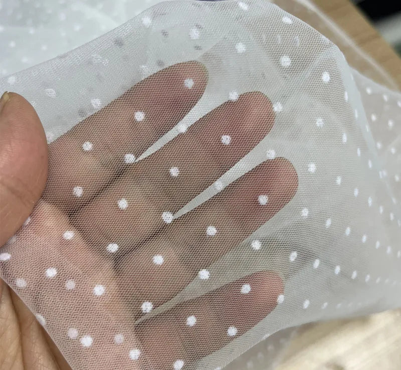 White black flocking wavelet dot encrypted soft mesh dress skirt children's clothing accessories tutu skirt transparent mesh