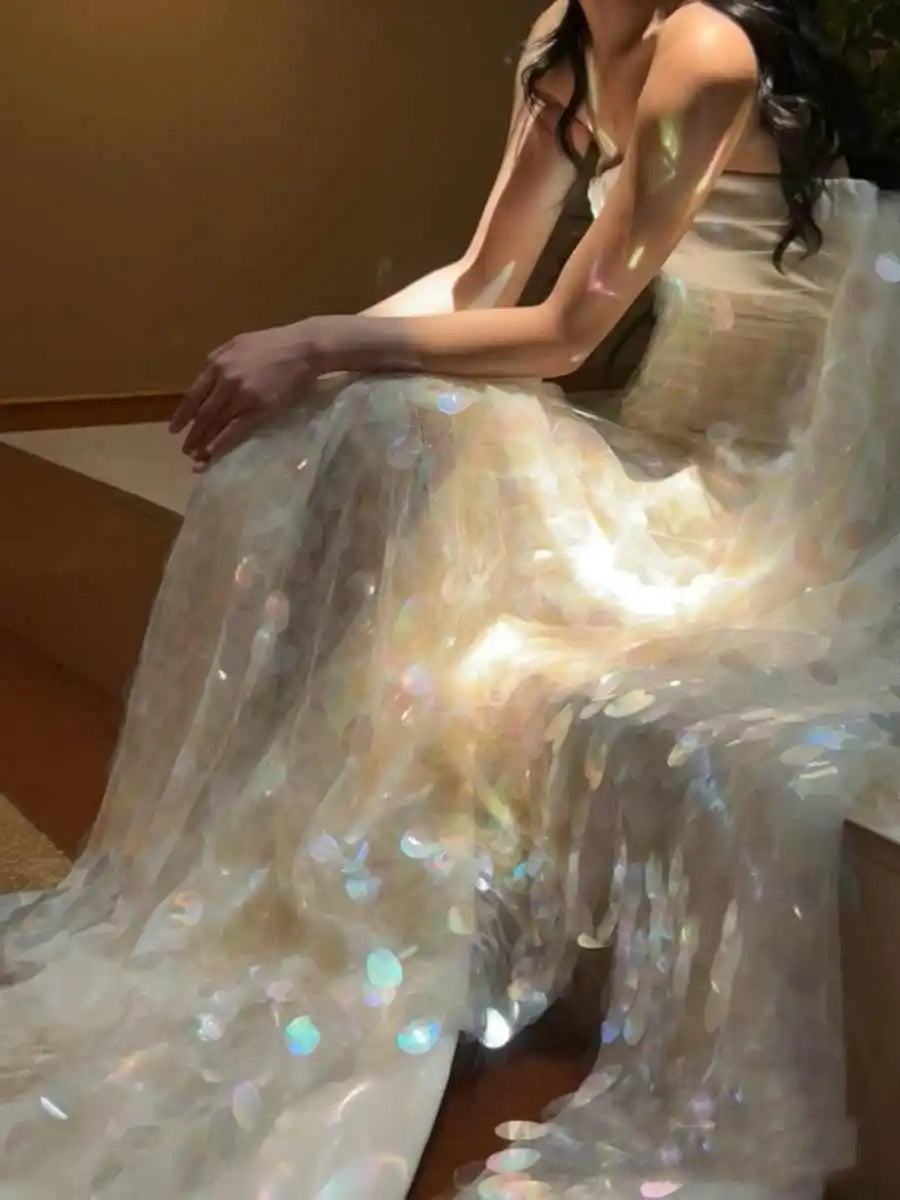 Colorful Fish Scale Sequin Fabric - Luxury for Bridal & Mermaid Wear