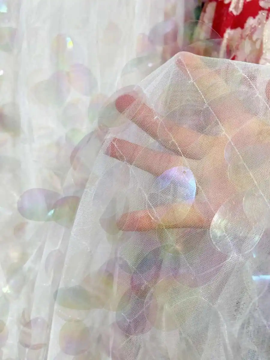 فستان زفاف دائري من حراشف الأسماك الملونة الثقيلة، ملابس حورية البحر، إكسسوارات قماشية مصممة، ديكورات الزفاف