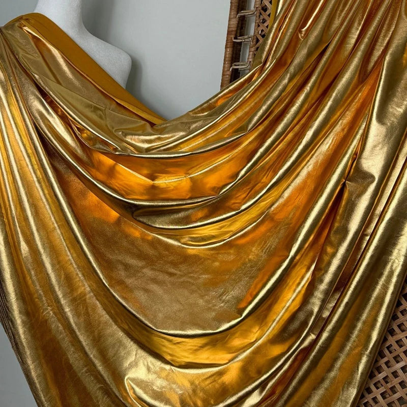 Stunning Gold Liquid Metallic Spandex Lame Fabric for Dance Wear Costumes Dress Backgrounds and Fashion Designer Material