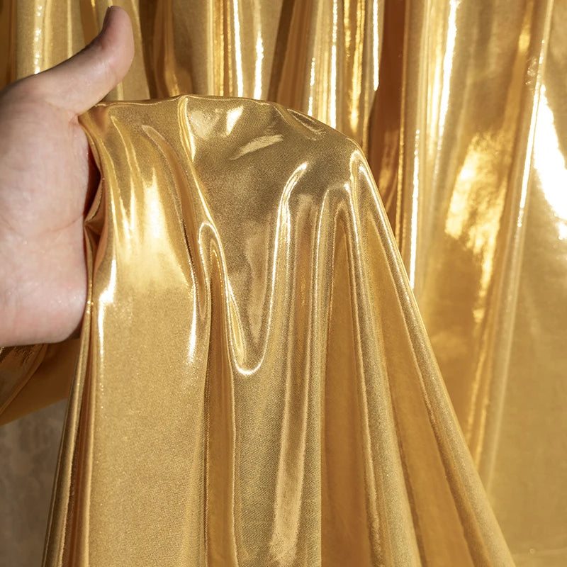 Stunning Gold Liquid Metallic Spandex Lame Fabric for Dance Wear Costumes Dress Backgrounds and Fashion Designer Material