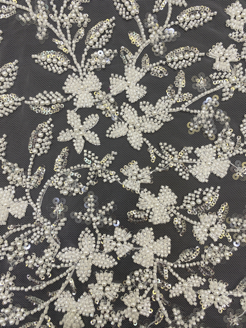 Botanical Foam Bead Sequin Wedding Fabric — fabric photo 3