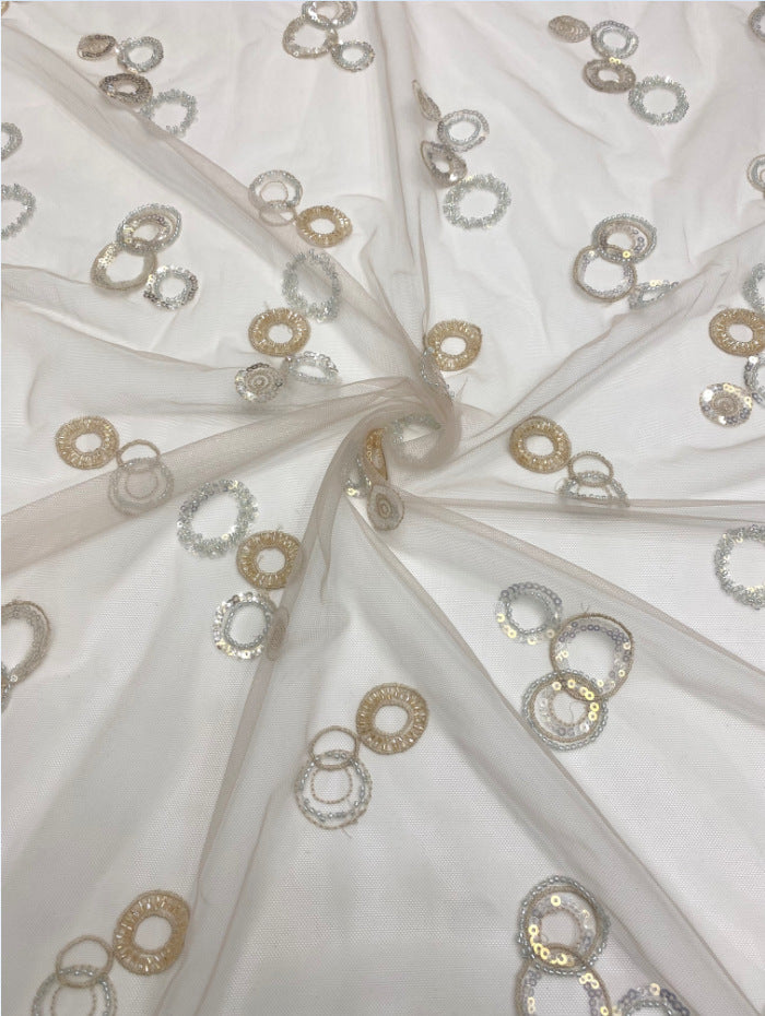 Two-Tone 3/4 mm Crystal-Look Sequin Embroidered Bridal Fabric – Design 61663 — fabric photo 4