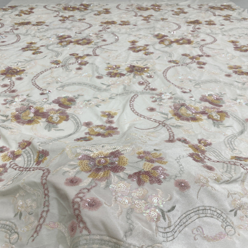 Multicolor Sequin Embroidered Velvet-Base Fabric — fabric photo 3