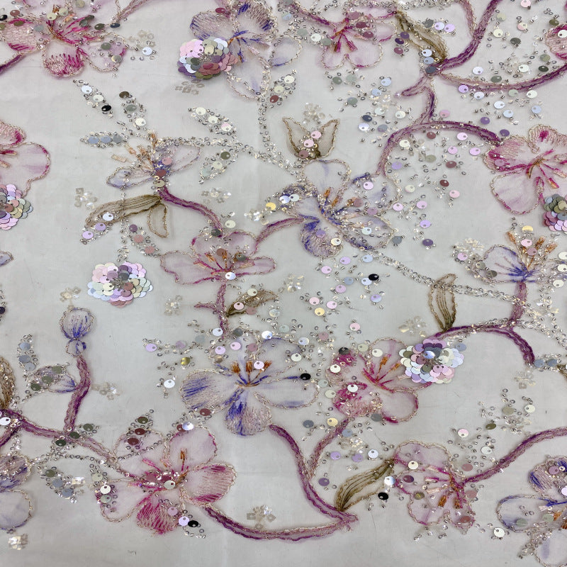 Sheer Base Rope Bead Sequin Embroidered Fabric — fabric photo 4