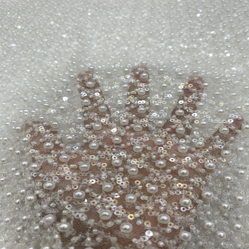 Dense Bead Sequin Embroidered Bridal Fabric — fabric photo 4