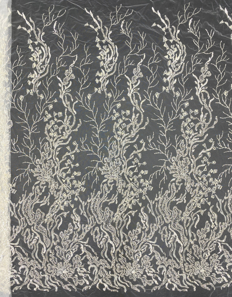 Silver Thread Foam Bead & Sequin Embroidery Fabric — fabric photo 6
