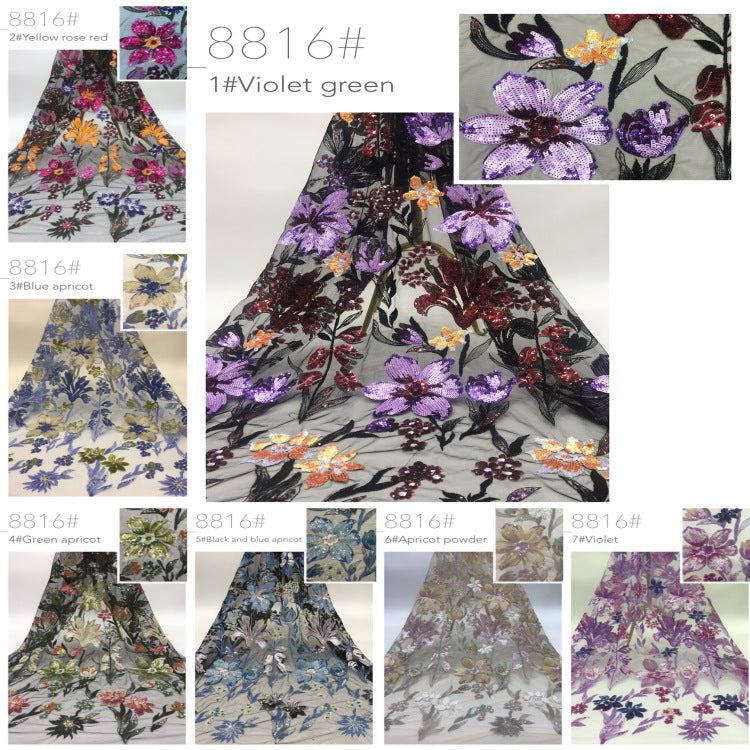Classic Multicolor Sequin Embroidered Fabric for Qipao — fabric photo 3