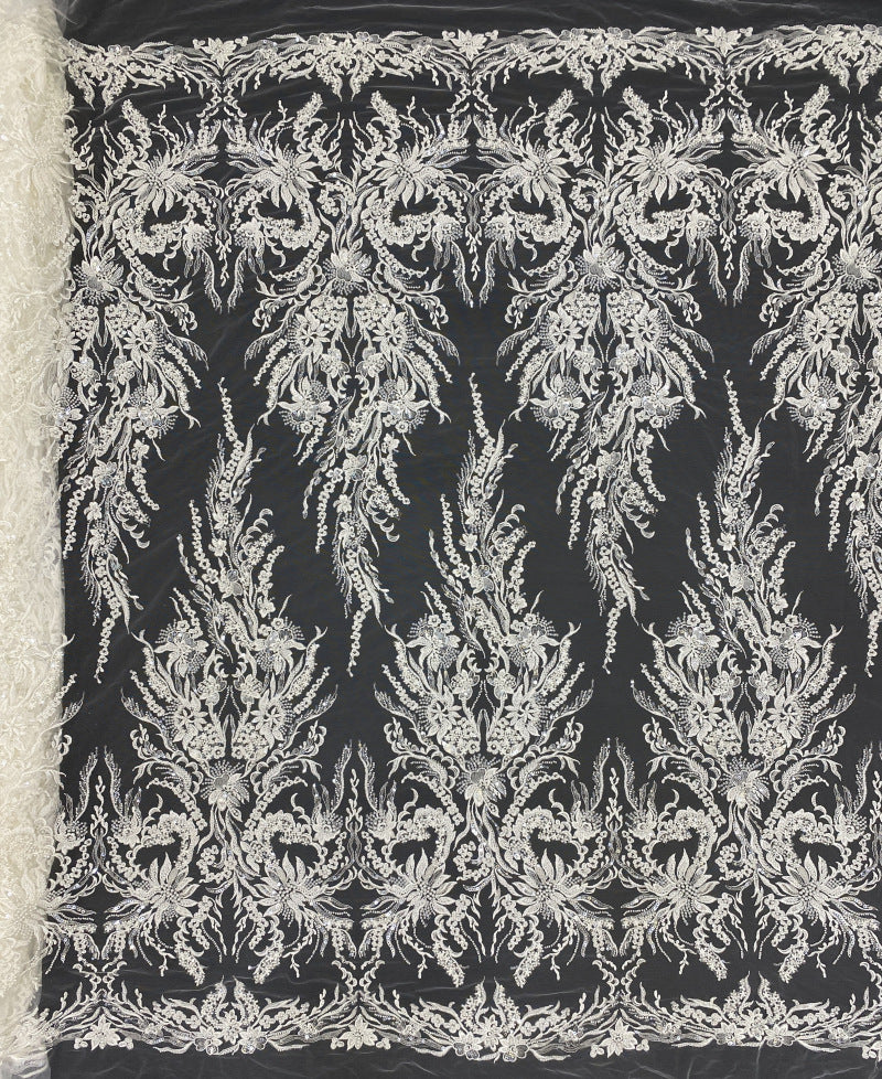 Symmetrical Floral Bead & Sequin Fabric