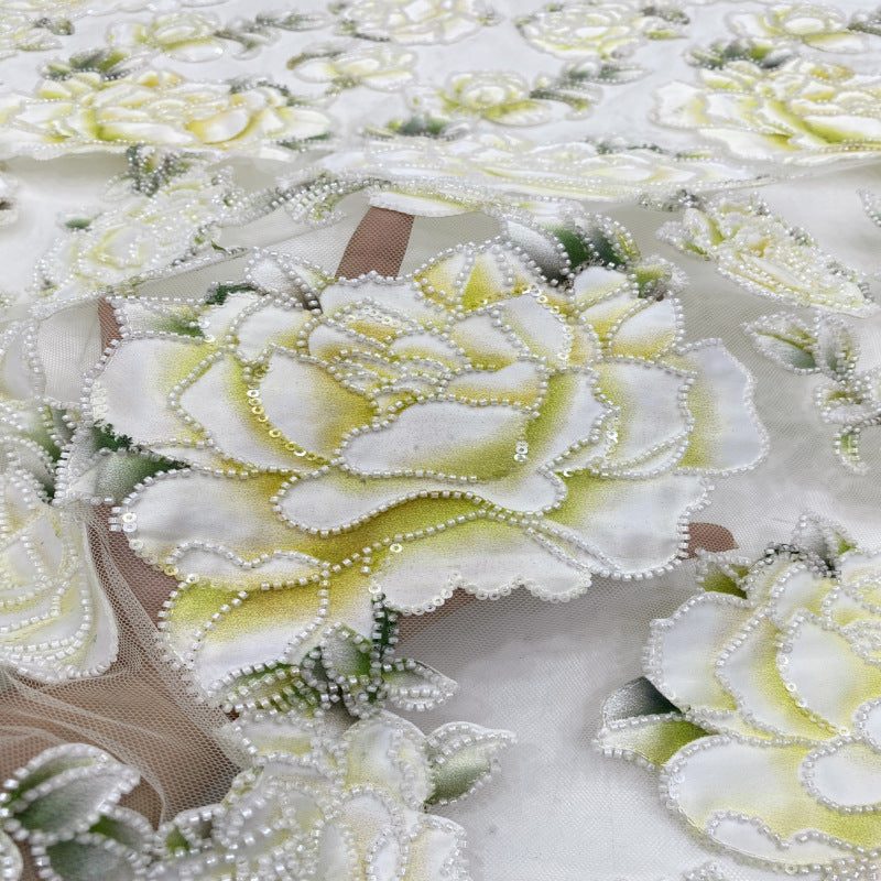 Botanical Laser-Cut Bead and Sequin Embroidered Fabric — fabric photo 3