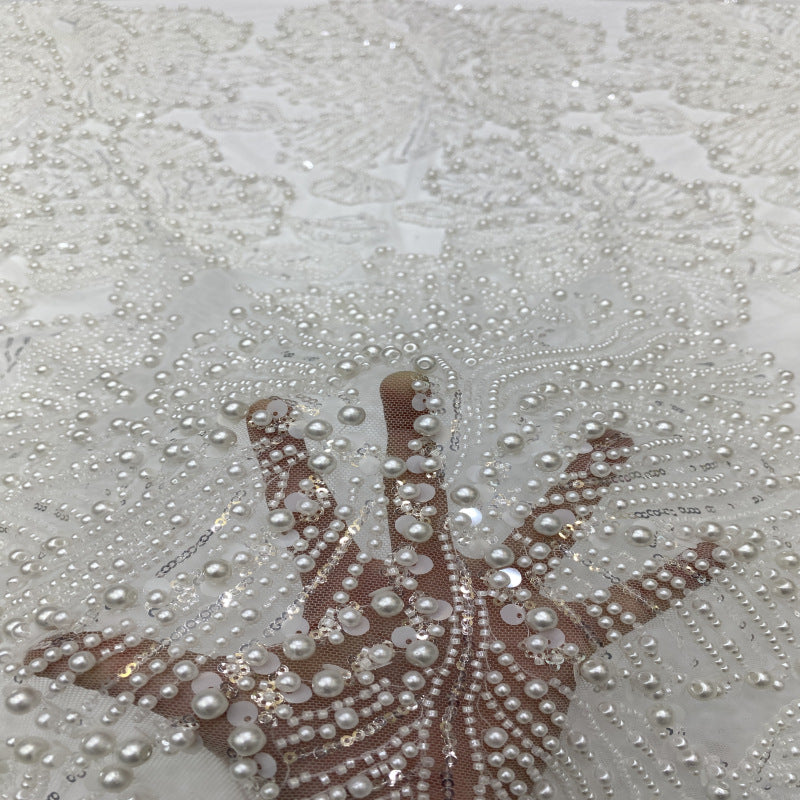 Heavy Foam Bead Sequin Embroidered Bridal Fabric — fabric photo 5
