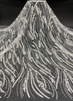 Feather-Style Foam Bead & Sequin Embroidery Fabric