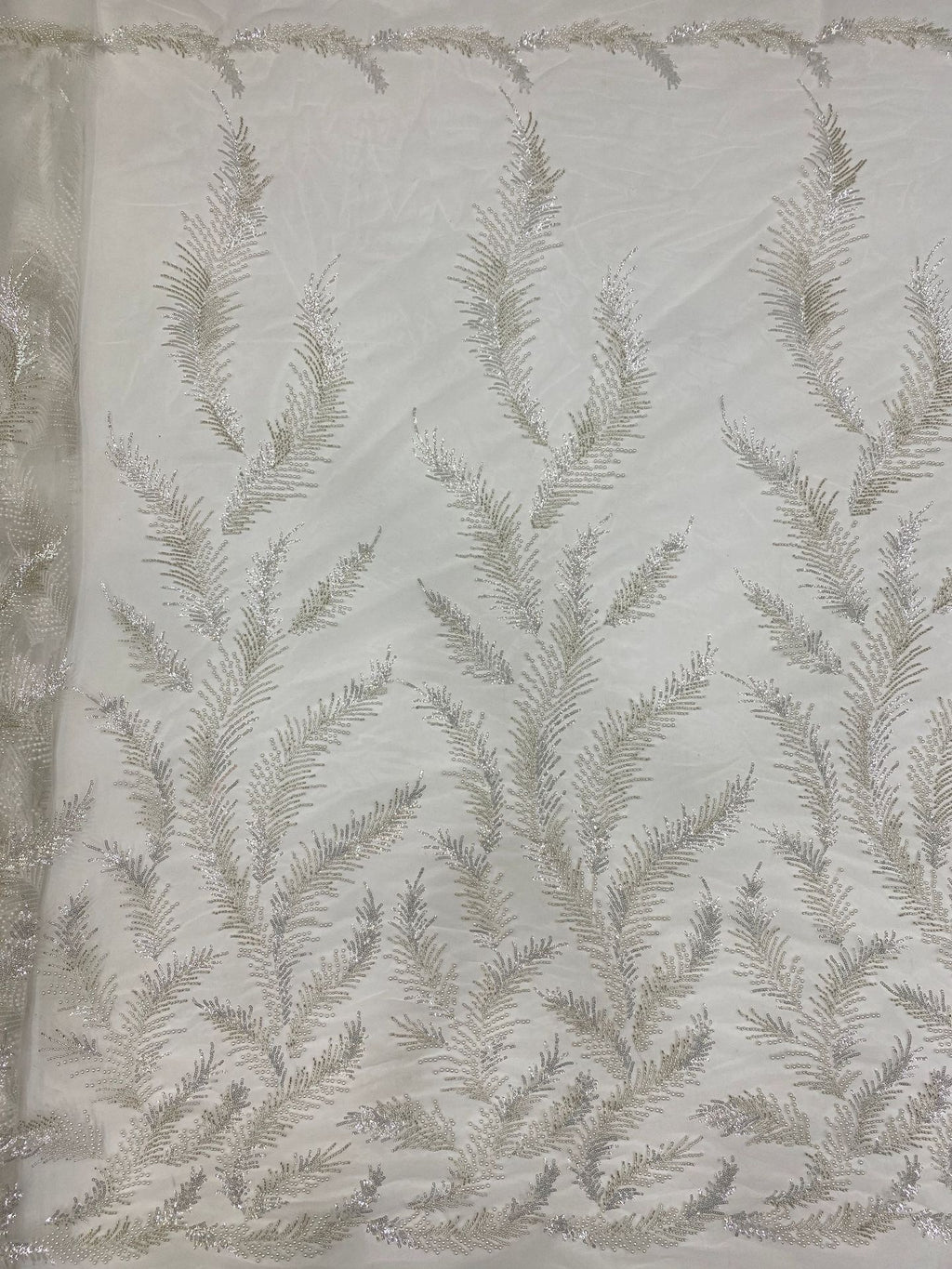 Feather-Detail Silver Bead & 3 mm Sequin Fabric — fabric photo 2