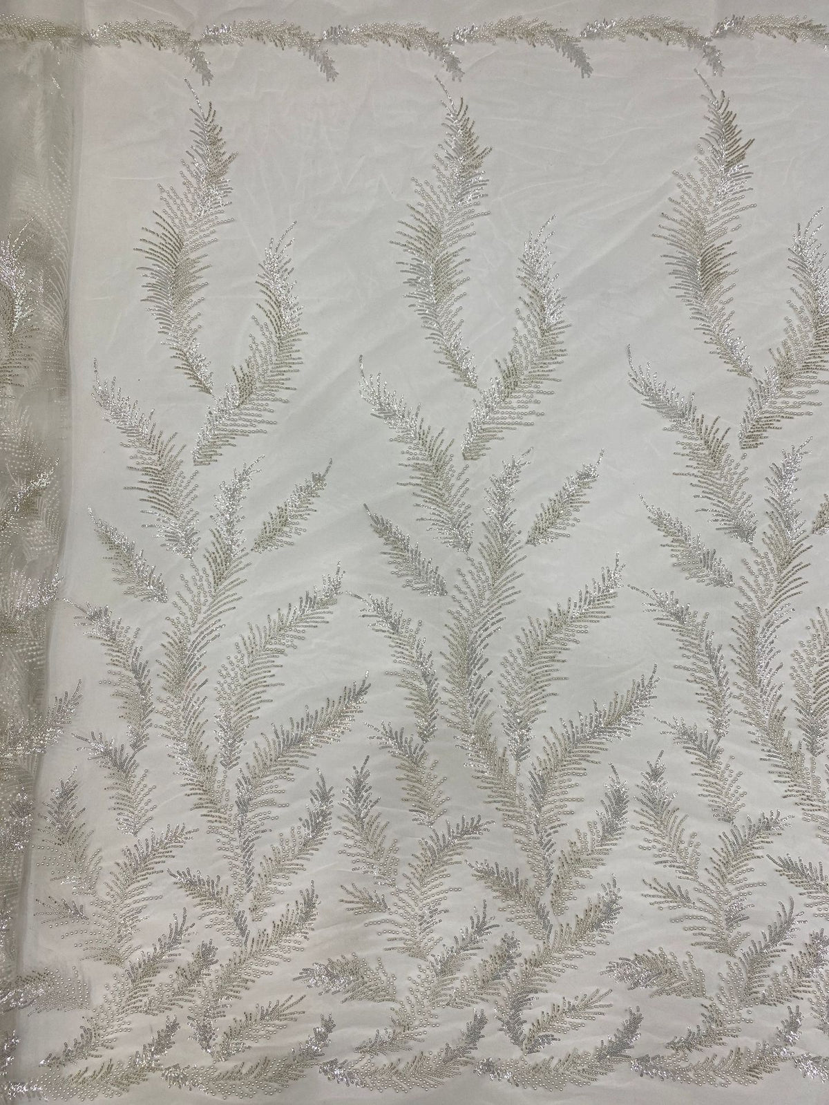 Feather-Detail Silver Bead & 3 mm Sequin Fabric — fabric photo 2
