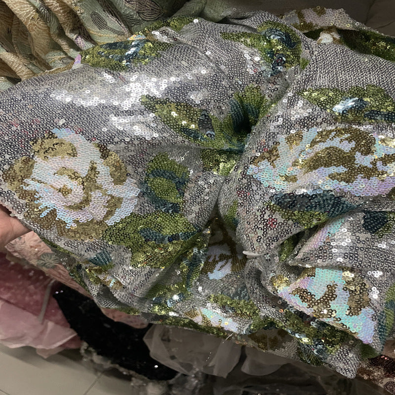 Multicolor Sequin Embroidered Stretch Mesh Fabric — fabric photo 5
