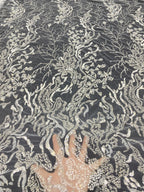 Silver Thread Foam Bead & Sequin Embroidery Fabric — fabric photo 2