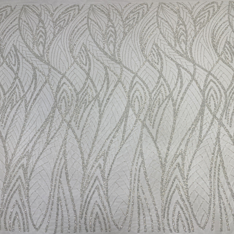 3/4 mm Crystal-Look Sequin & Silver-Bead Embroidered Bridal Fabric – Design 22111 — fabric photo 6