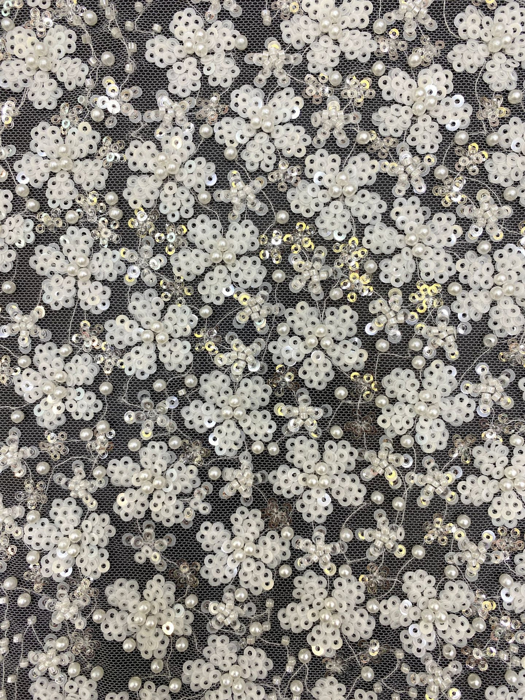 3/4 mm Sequin & Bubble-Bead Embroidered Bridal Fabric – Design 02143 — fabric photo 3