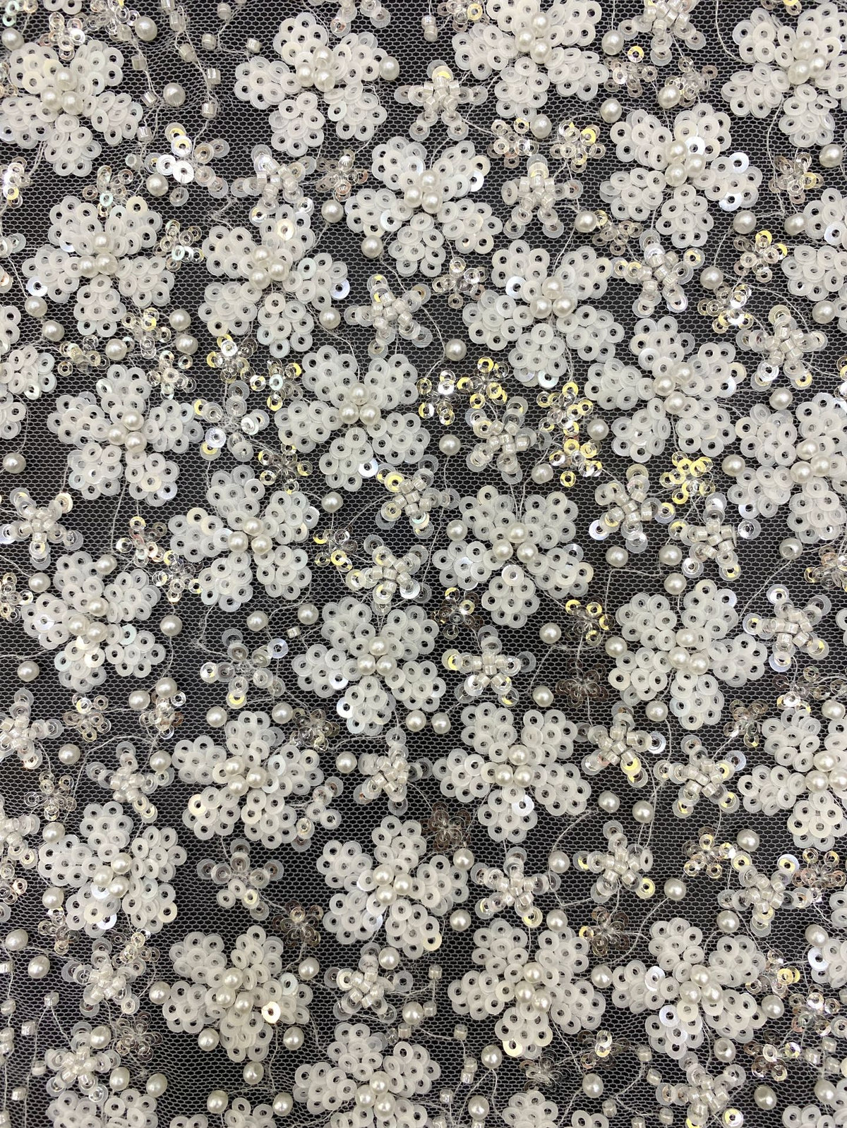 3/4 mm Sequin & Bubble-Bead Embroidered Bridal Fabric – Design 02143 — fabric photo 3