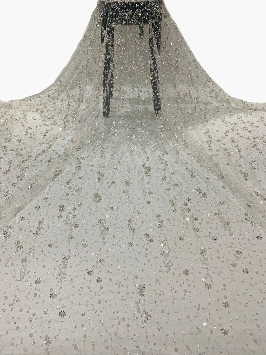 Heavy 3/7 mm Sequin & Triple-Bead Embroidered Bridal Fabric – Design 12735 — fabric photo 5