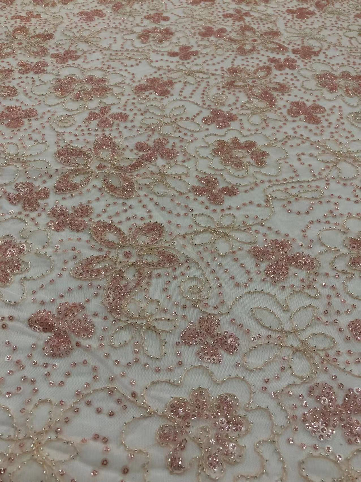 3D Floral 3/5mm Sequin Embroidery Fabric — fabric photo 2