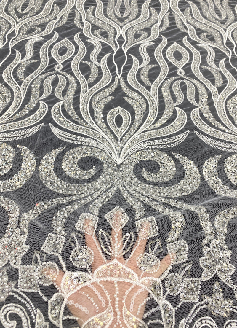 Sequin & Bubble-Bead Embroidered Bridal Fabric – Design 03839 — fabric photo 2