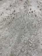 Silver Metallic Thread Beaded & Crystal Sequin Fabric — fabric photo 4