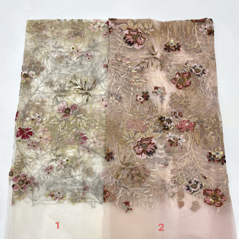 Multicolor Thread Bead and Mixed Sequin Embroidery Fabric — fabric photo 4