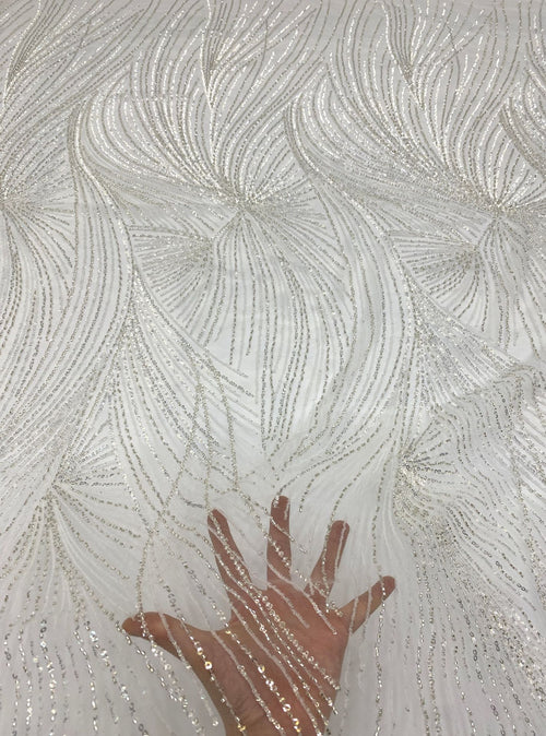 2/4 mm Sequin Embroidered Bridal Fabric – Design 22431 — fabric photo 2