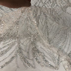 3/4 mm Crystal-Look Sequin & Silver-Bead Embroidered Bridal Fabric – Design 22111 — fabric photo 2