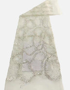Geometric 3/5 mm Crystal-Look Sequin & Silver-Bead Embroidered Bridal Fabric — fabric photo 3