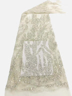 Heavy Diamond Grid 3/5 mm Crystal-Look Sequin & Triple-Bead Embroidered Bridal Fabric — fabric photo 6